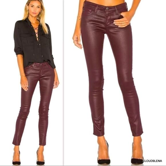 Adriano Goldschmied Burgundy Coated The Legging Ankle Skinny Pants Size 24R - Picture 1 of 9